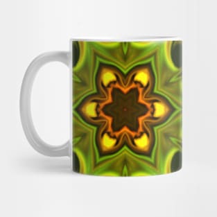 Psychedelic Mandala Flower Green and Yellow Mug